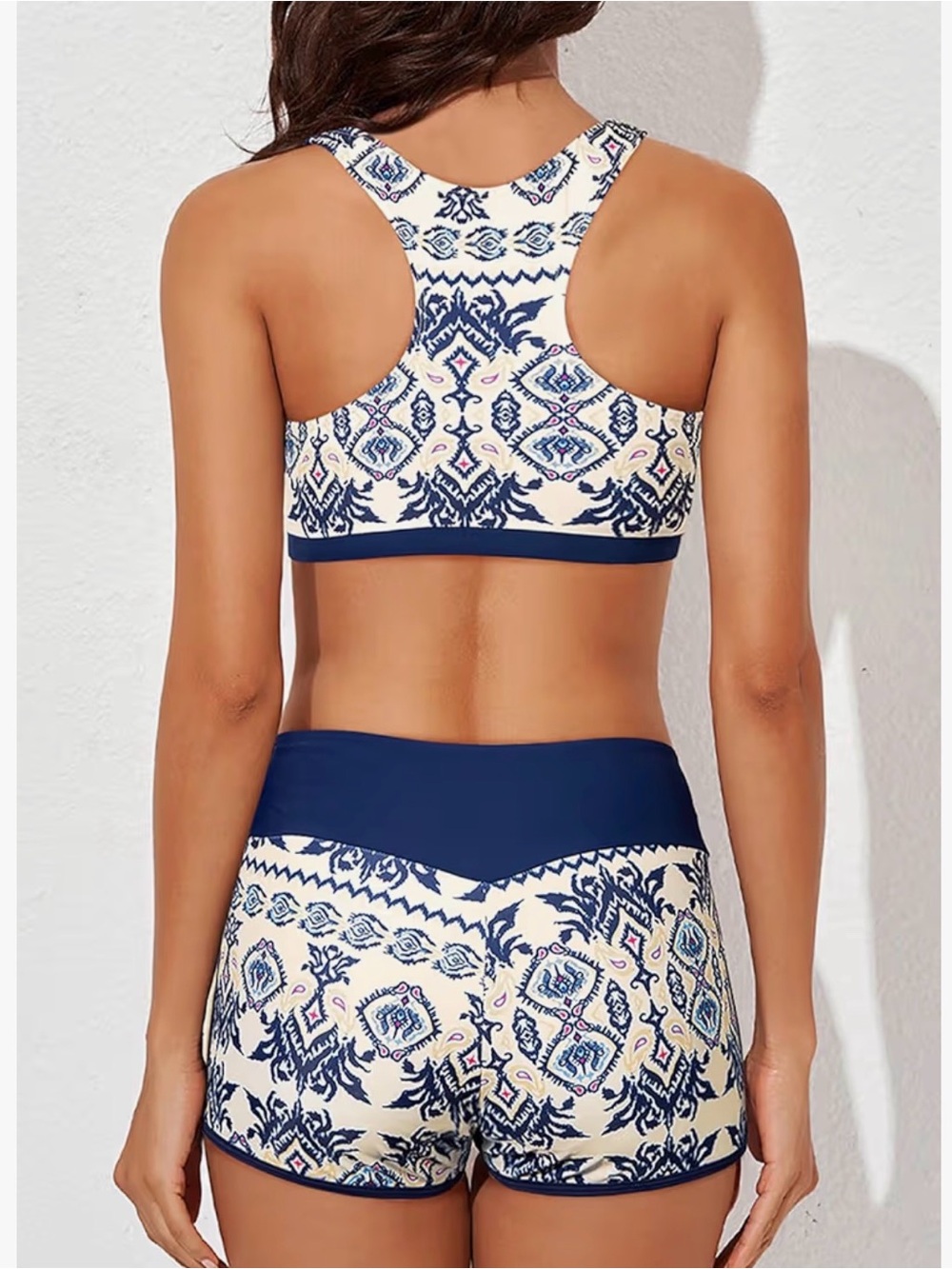 Aleumdr Women’s 3-Piece Athletic Tankini Swimsuit Set Cream & Blue • Size S•NWOT - Picture 10 of 11
